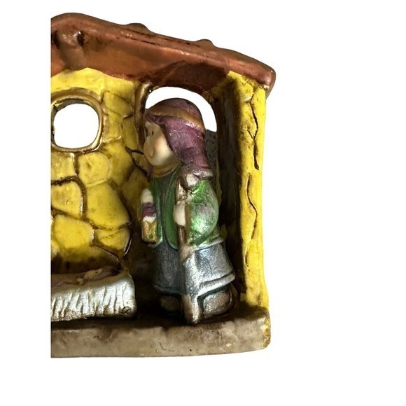 Vtg Nativity Sculpture Manger Stable Baby Jesus Xmas‎ Hand-painted Ceramic 4.25" - Picture 4 of 8
